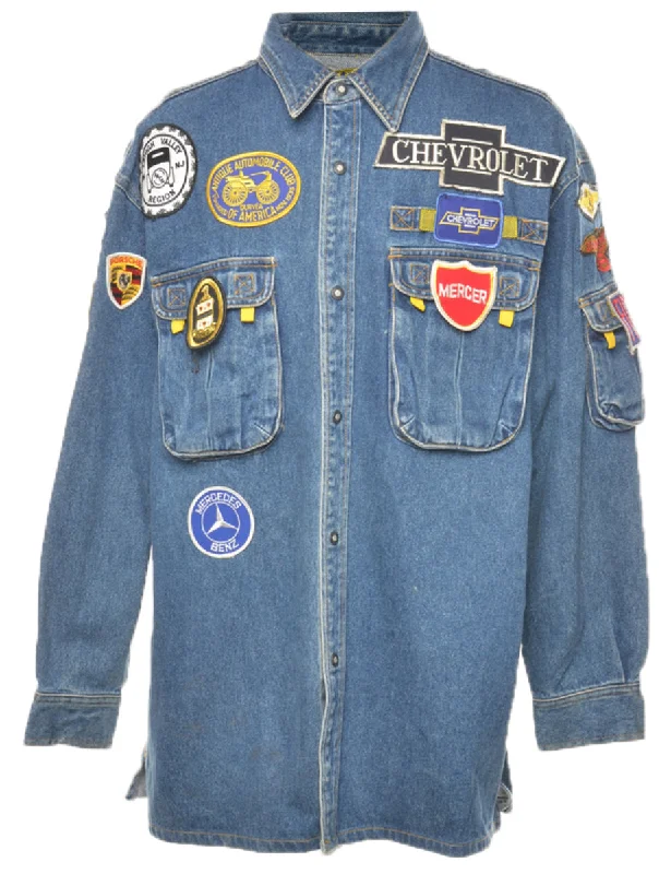 Eye-catching Personality Souvenir Patched Denim Shirt - XL