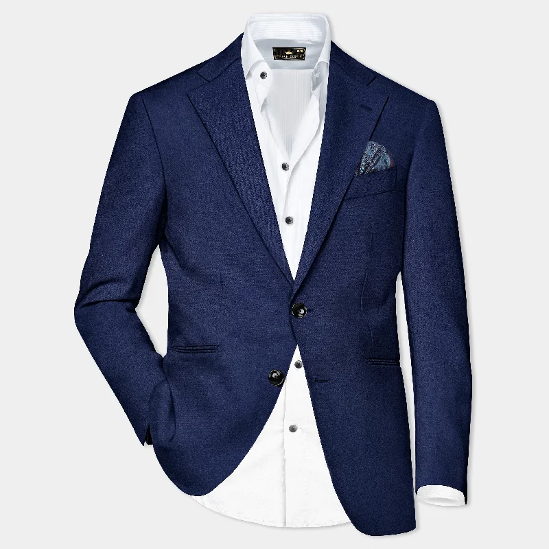 Comfortable And Versatile Navy Subtle Pinstriped Premium Cotton Sport Blazer