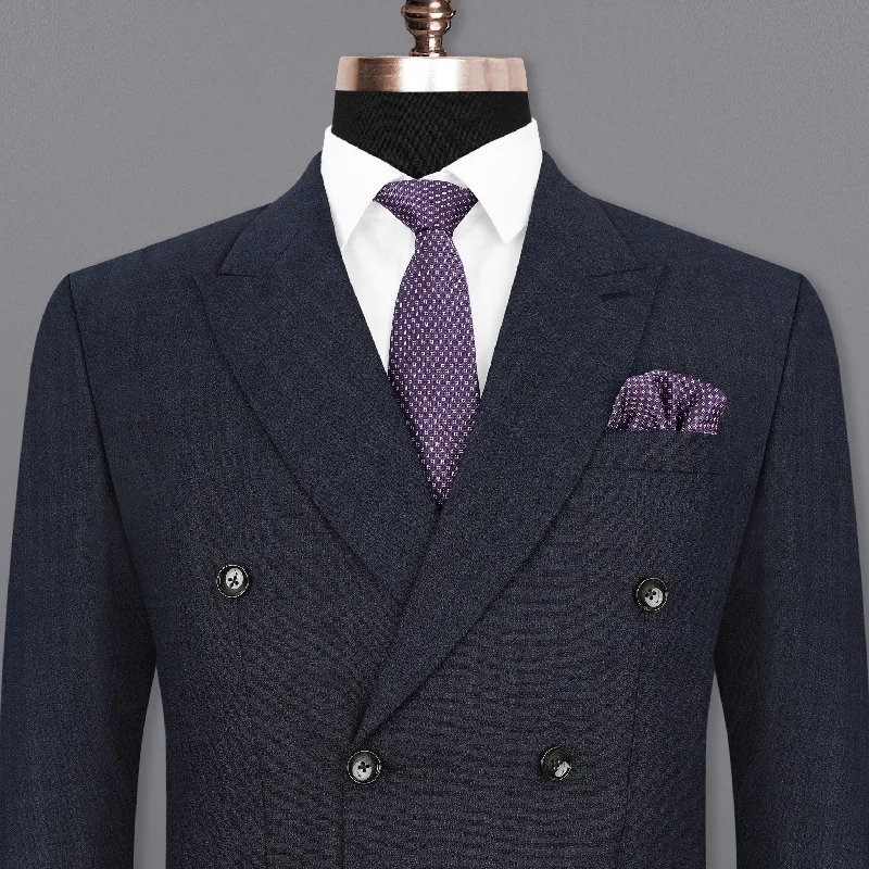 Unique Prints Gunmetal Blue Subtle Plaid Double Breasted Blazer