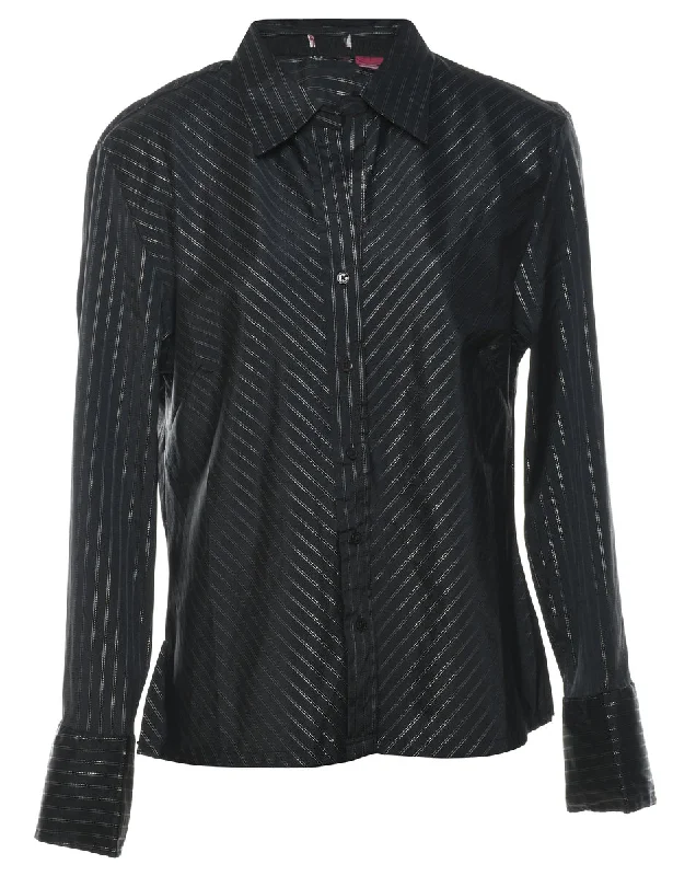 New Autumn And Winter Styles Striped Black & Silver Striped Shirt - L