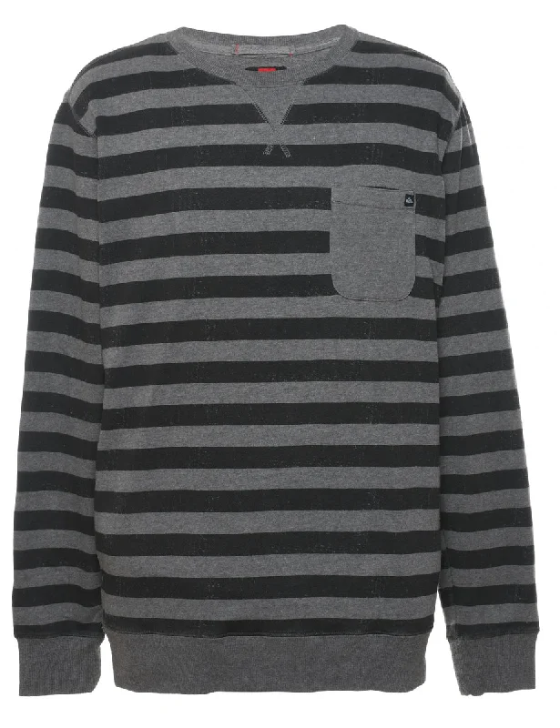 Youthful Street Fashion Striped Quicksilver Grey & Black Sweatshirt - L