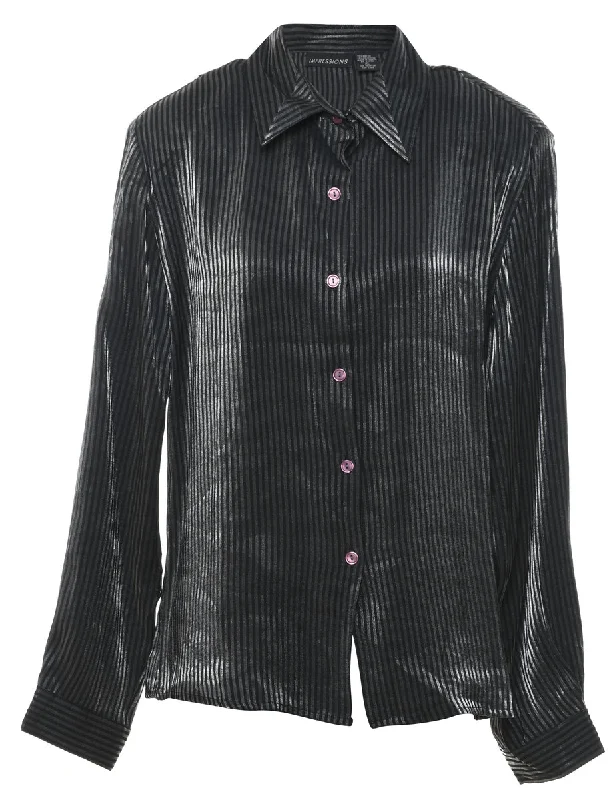 Warm Atmosphere Striped Black & Silver Sparkly Evening Shirt - XL
