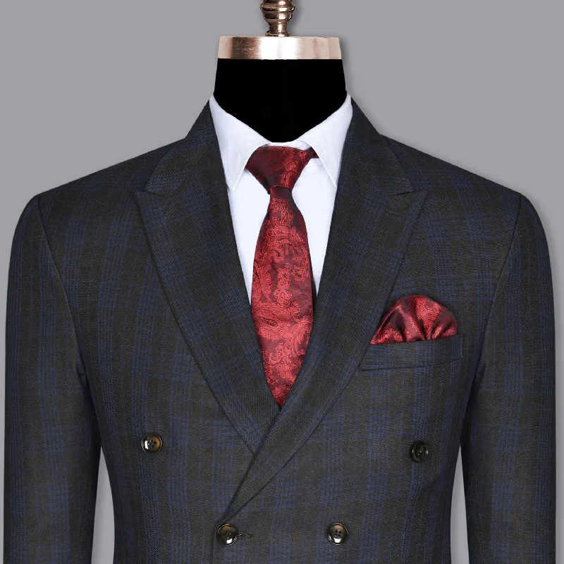 Personalized Clothing Charcoal Plaid Wool Blend Double Breasted Blazer