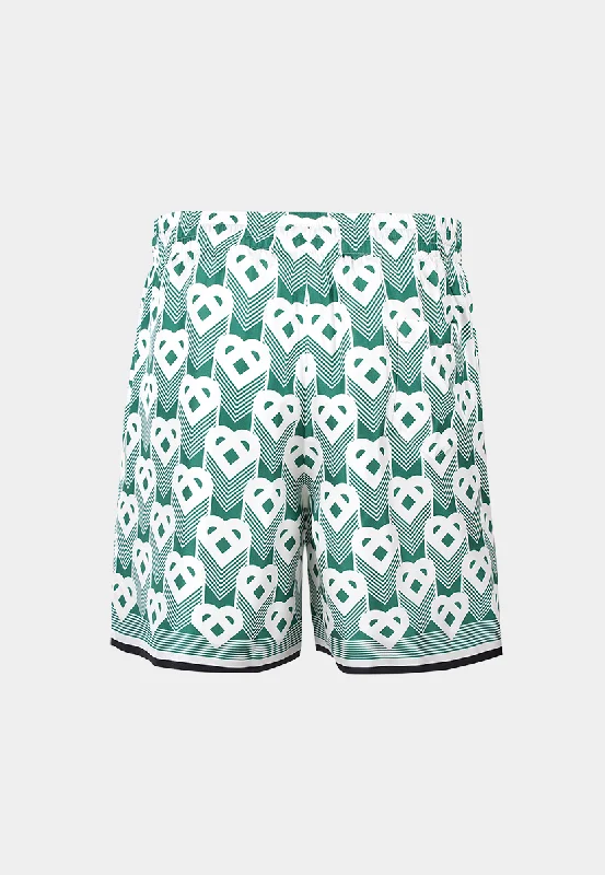 Fashion Trend Casablanca Unisex Silk Shorts With Drawstrings Heart Monogram Gradient White/Green