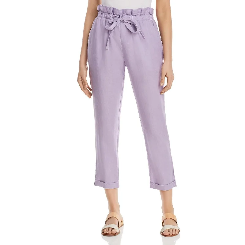 Sports Trend Donna Karan Womens Linen Paperbag-Waist Cropped Pants