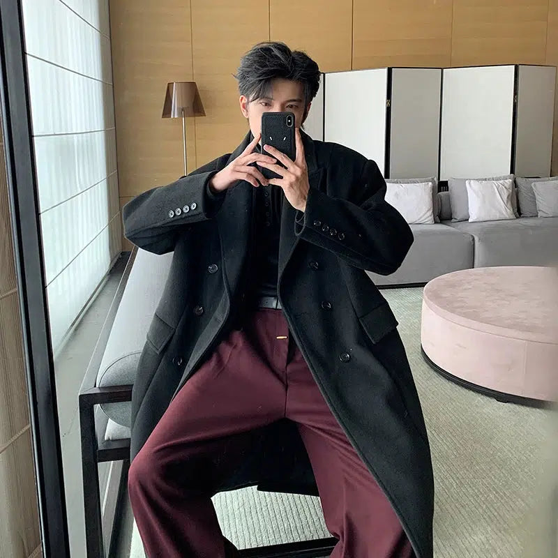 Independent design Buttoned Cuffs Long Wool Coat