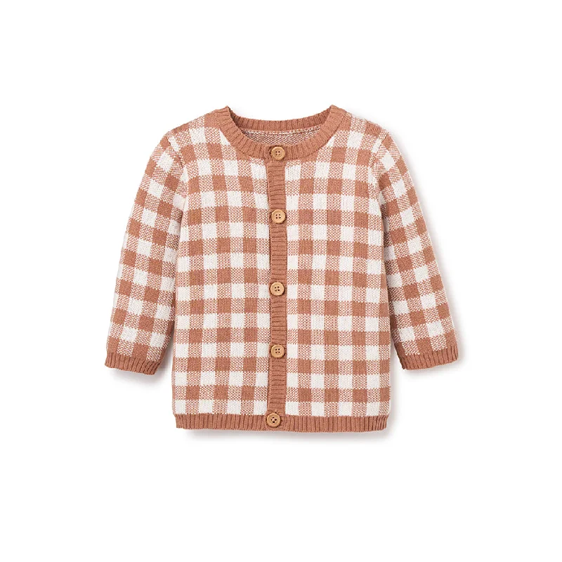 Short skirt design Rust Gingham Cardigan