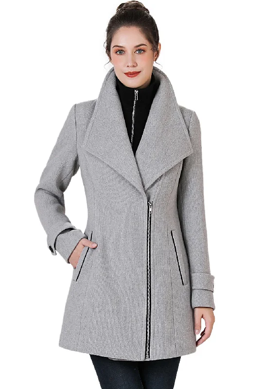 Warm Winter Series BGSD Women Noa Wool Asymmetric Zipper Coat with Removable Bib