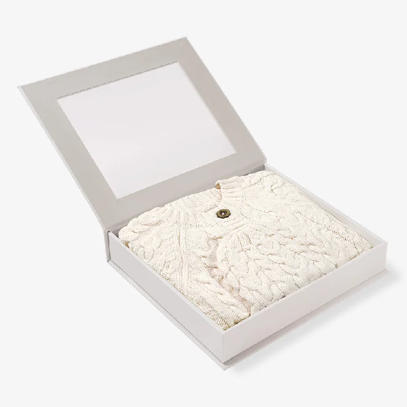 Moisture wicking Whisper White Horseshoe Cable Knit Cardigan & Hat Baby Boxed Gift Set
