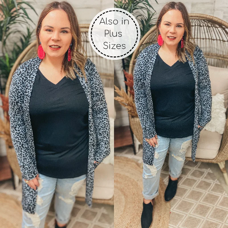 Last Chance S, M, & L | Put Me In The Spotlight Leopard Open Front Cardigan in Grey