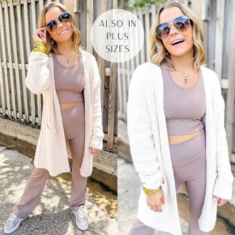 Cozy Shirts Cold Brew And Cuddles Long Sleeve Cardigan with Pockets in Ivory