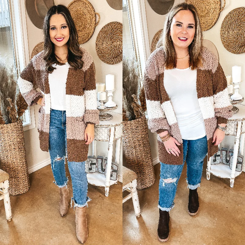 Easy Chic Online Exclusive | Cozy and Confident Popcorn Knit Striped Sweater in Taupe and Ivory