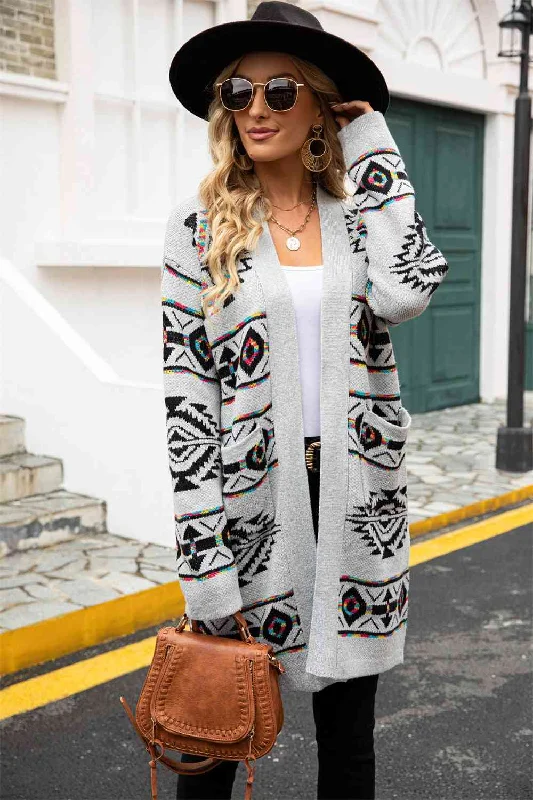 Classic Choice Printed Long Sleeve Cardigan with Pocket