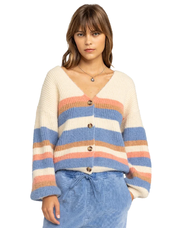 Fashionable And Versatile Marble Tiles Stripe Cardigan in Parchment