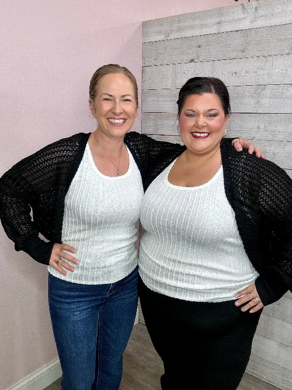 Relaxed Style "Time Can Tell" Black Fishnet Knitting Bolero Cardigan