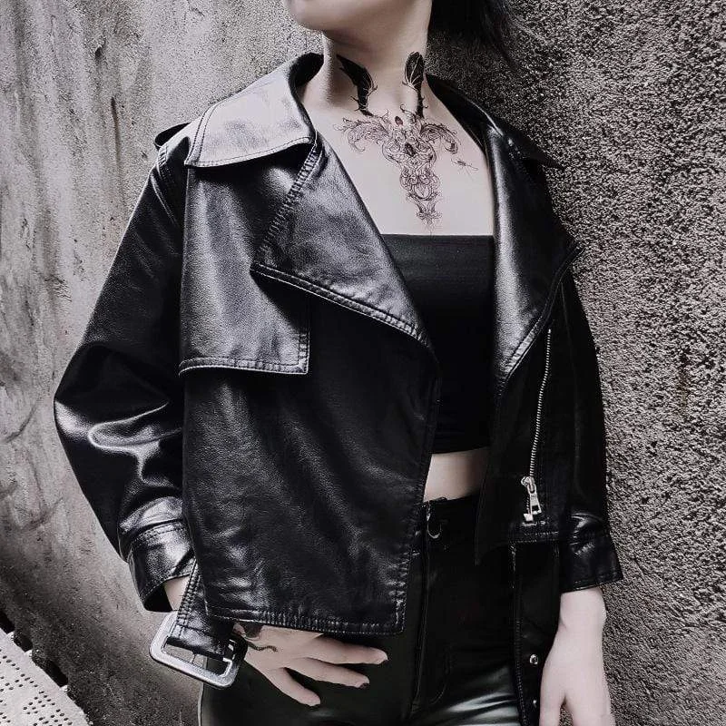 Women's Gothic Casual Faux Leather Motor Jackets With Belt