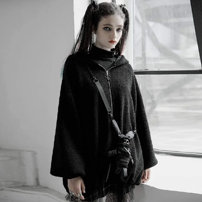 Women's Grunge Front-zip Wool-like Coats With Hood