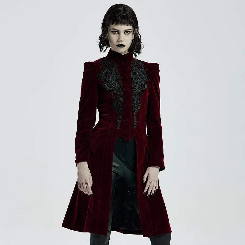 Basic Version Women's Victorian Gothic Stand Collar Floral Woolen Dovetail Coats