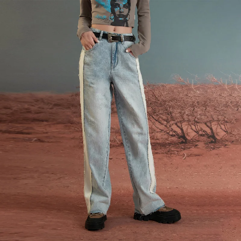 Raw Damaged Straight Wide Jeans