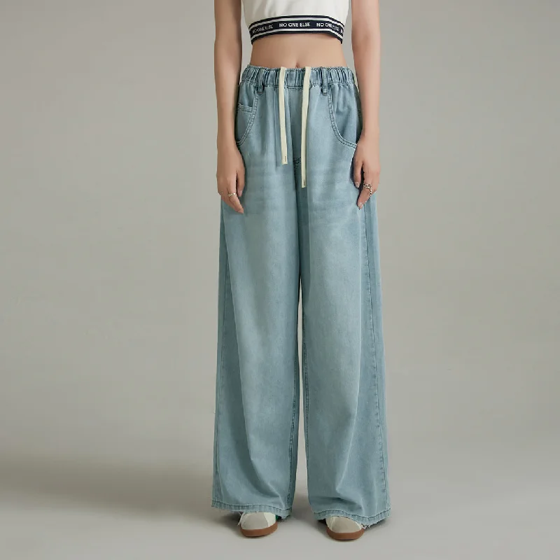 Adjustable Waist Wide-Leg Straight Jeans