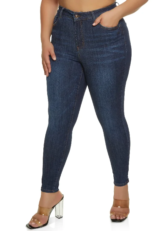 Plus Size WAX Basic Whiskered Skinny Jeans