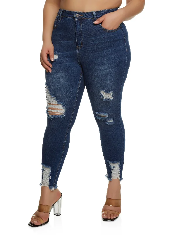 Plus Size WAX High Waist Ripped Skinny Jeans