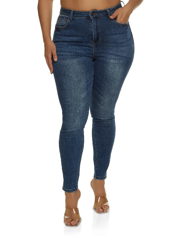 Basic Version Plus Size WAX Whiskered High Waisted Jeans