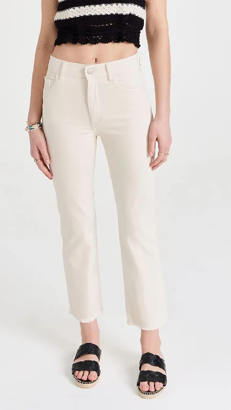 Free Design DL1961 Women Patti Straight High Rise Ankle Jeans Ecru Off White Pants
