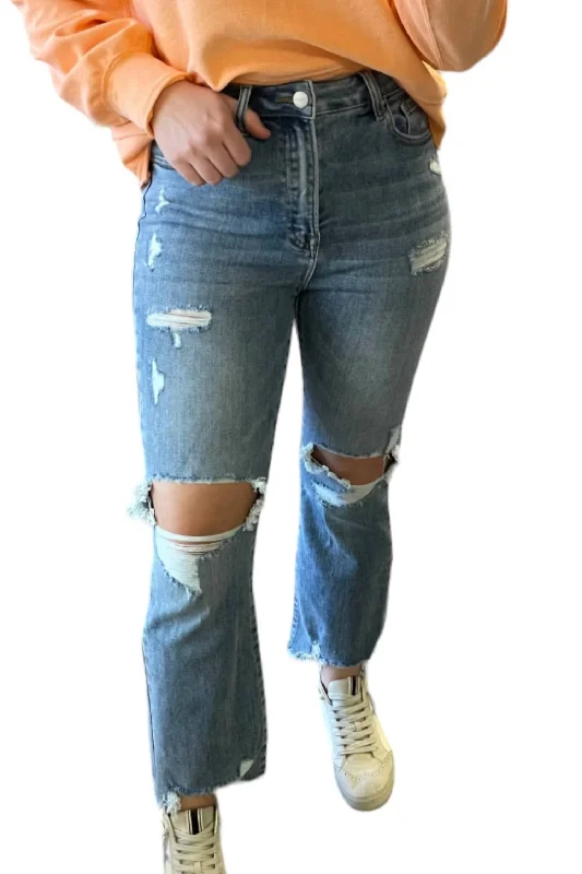 Trendy Items High Rise Ankle Flare Jeans In Medium Wash