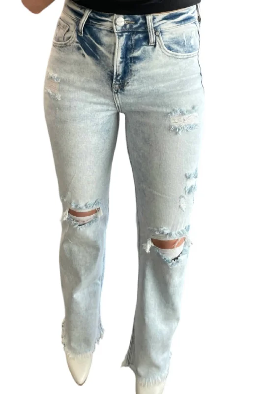 Sports And Leisure High Rise Distressed Straight Jeans In Light Acid