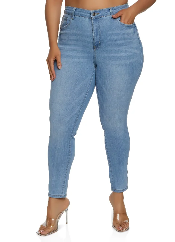 Plus Size WAX Basic Whiskered Skinny Jeans