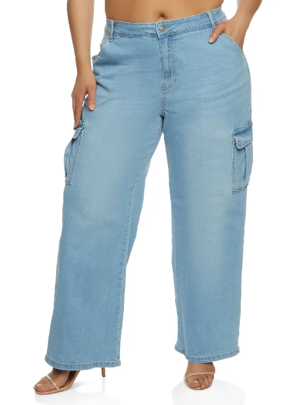 Plus Size WAX High Waist Wide Leg Cargo Jeans