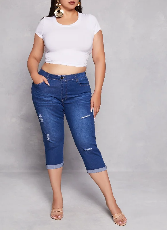 Plus Size VIP Rolled Cuff Capri Jeans