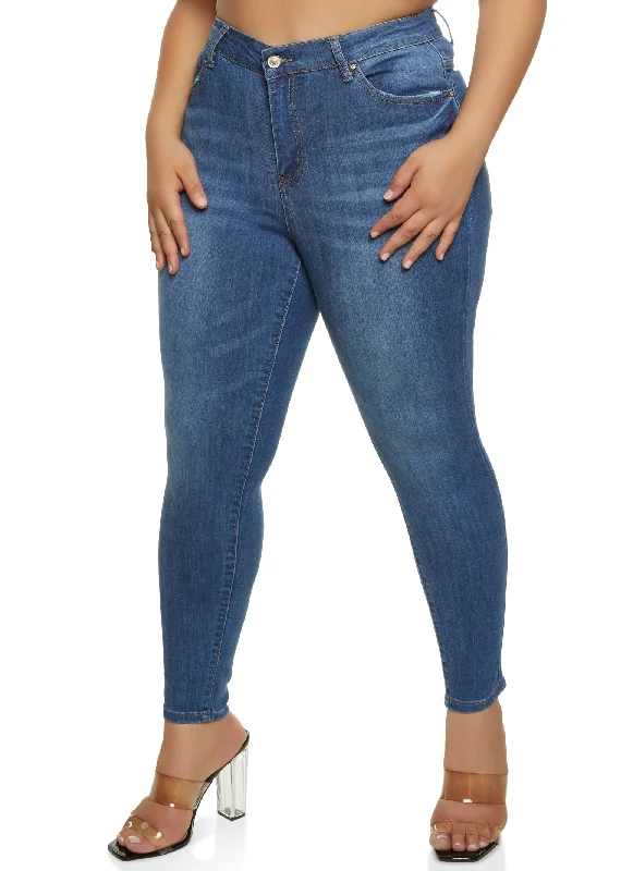 Plus Size WAX Basic Whiskered Skinny Jeans