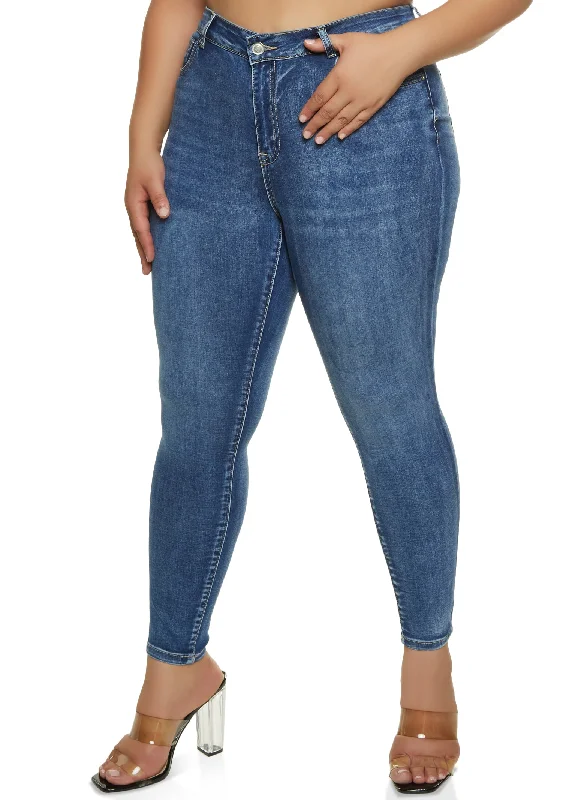 Plus Size WAX High Rise Whiskered Skinny Jeans