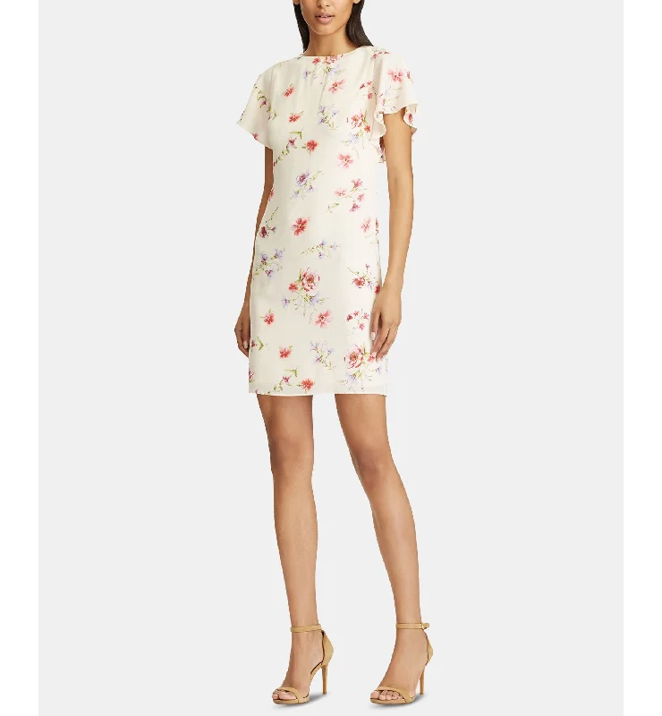 American Living Floral Print Flutter Sleeve Crepe Dress