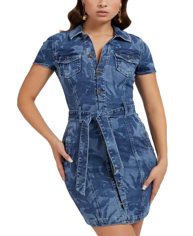 Guess Womens Stella Printed Denim Dress