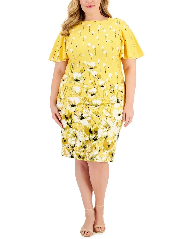 Kasper Plus Size Floral Flutter Sleeve Sheath Dress