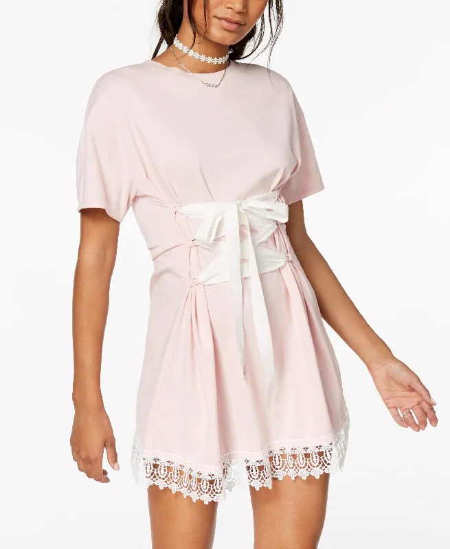 Juniors' Lace-Trim Corset T-Shirt Dress