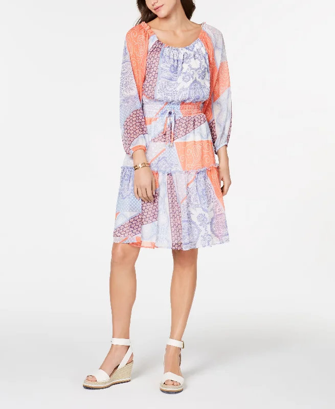 Tommy Hilfiger Patchwork Print Ruffled Dress