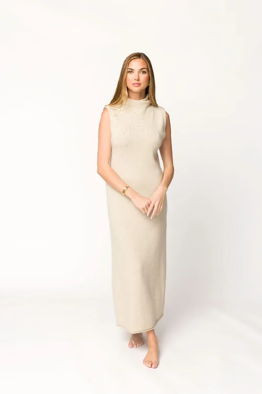 Quinn Turtleneck Maxi Dress in Beige