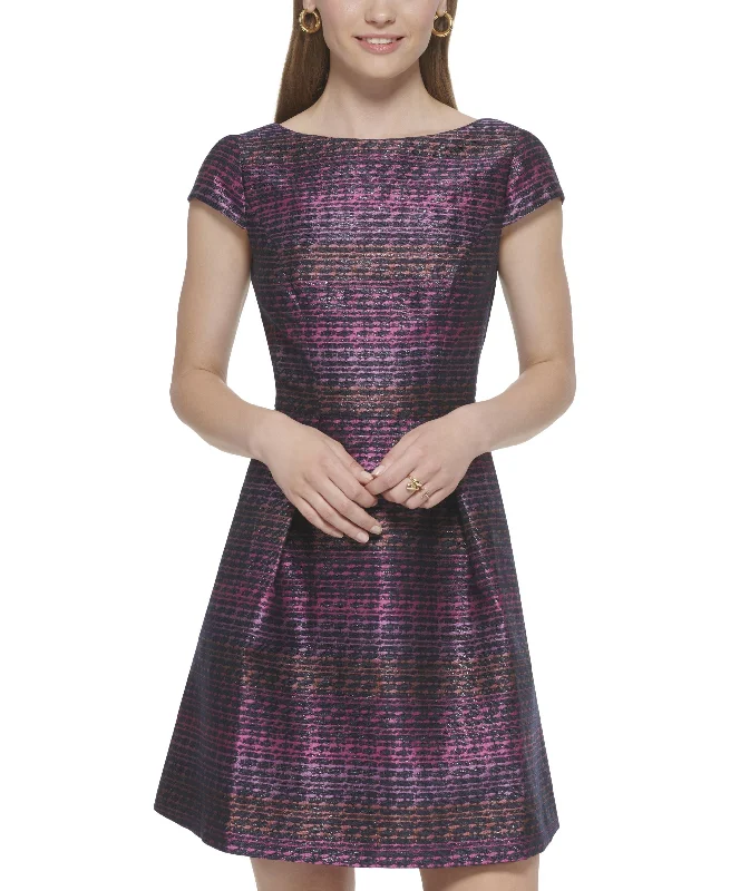 Women's Metallic Jacquard Fit & Flare Dress