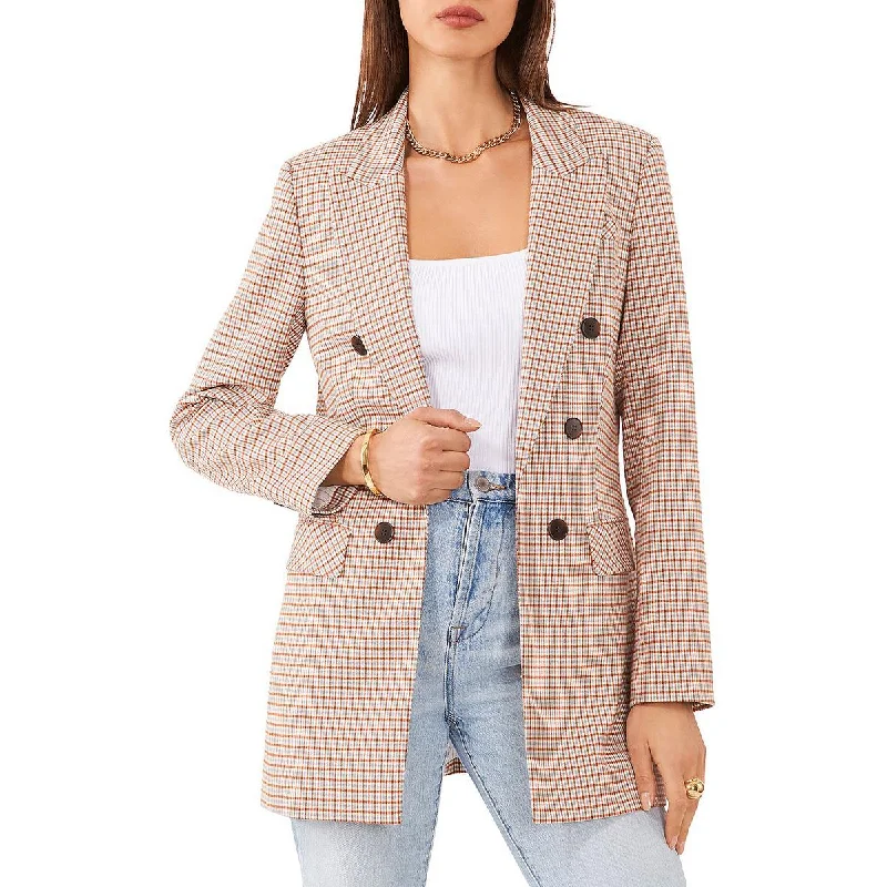 1.State Womens Woven Plaid Double-Breasted Blazer