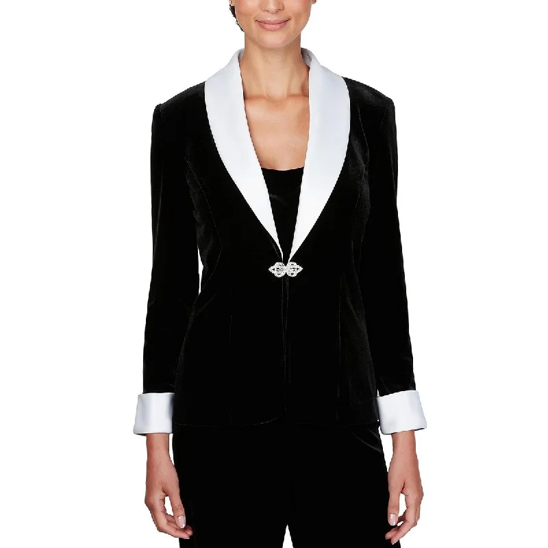 Alex Evenings Womens Petites Velvet Contrast Trim Jacket Top Set