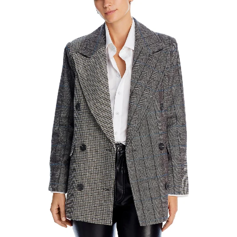 Avec Les Filles Womens Wool Blend Houndstooth Double-Breasted Blazer