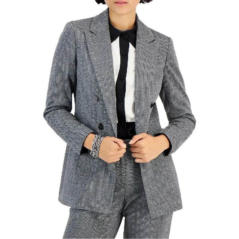Cozy Fit Bar III Womens Herrinbone Metallic Open-Front Blazer