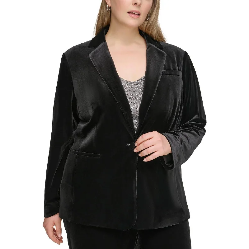 Calvin Klein Womens Plus Collar Velvet One-Button Blazer