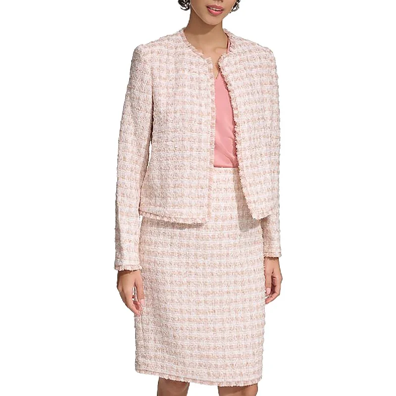 Calvin Klein Womens Tweed Ofiice Open-Front Blazer