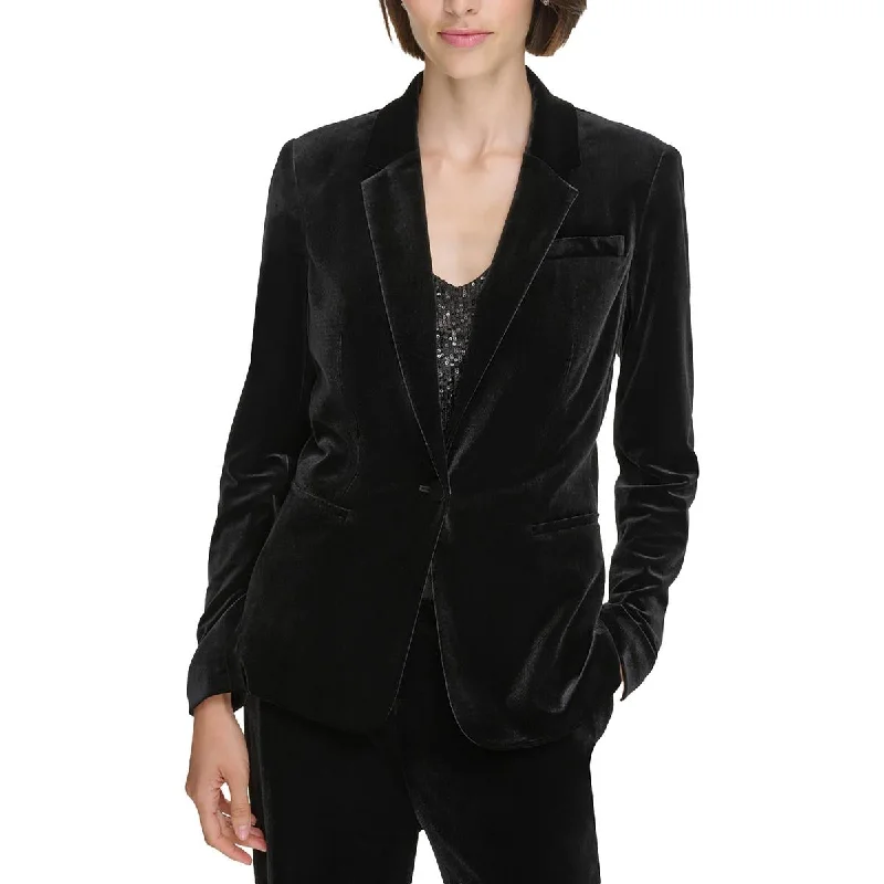 Calvin Klein Womens Velvet Business One-Button Blazer