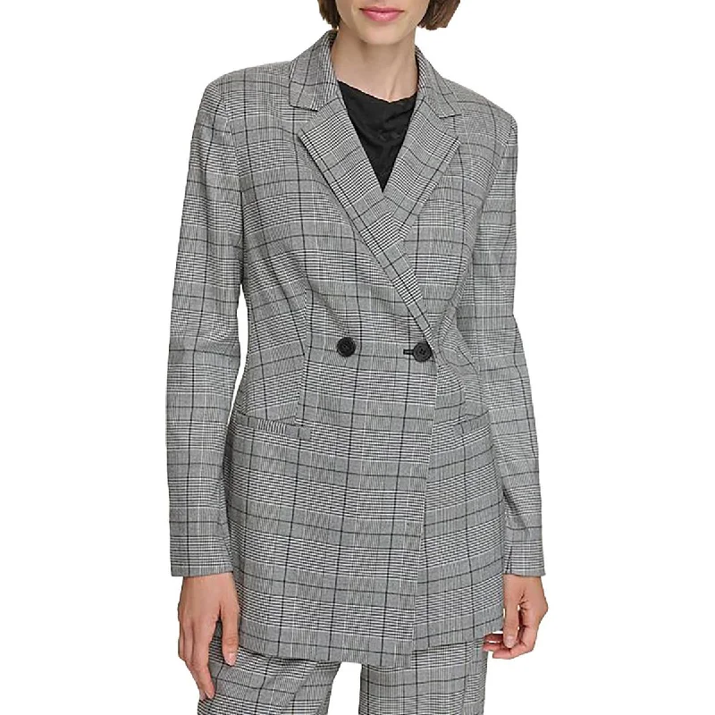 Calvin Klein Womens Woven Plaid One-Button Blazer